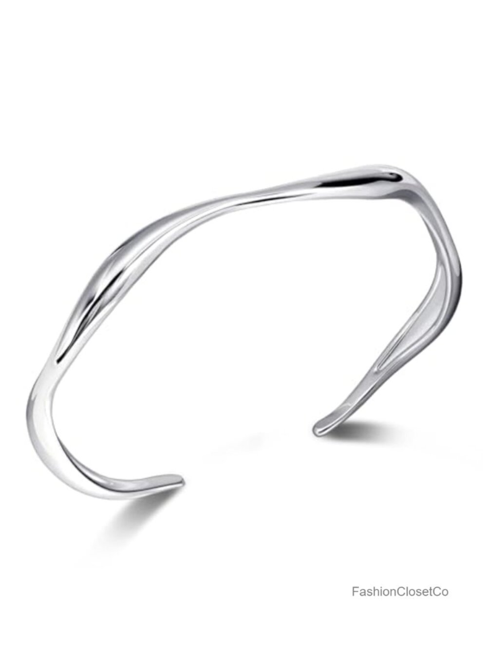 Adjustable Wavy Cuff Bracelet, Silver-Plated, Thin Bangle for Women